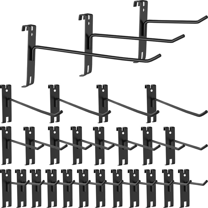 BeapTcely 24 Pieces Gridwall Hooks, 4/6/8 Inch Gridwall Panel Hooks Metal Gridwall Hanging Hooks Hangers Black Commercial Grade Gridwall Pegs Gridwall Accessories for Garage Shop Retail Display (24, Black) - Image 1